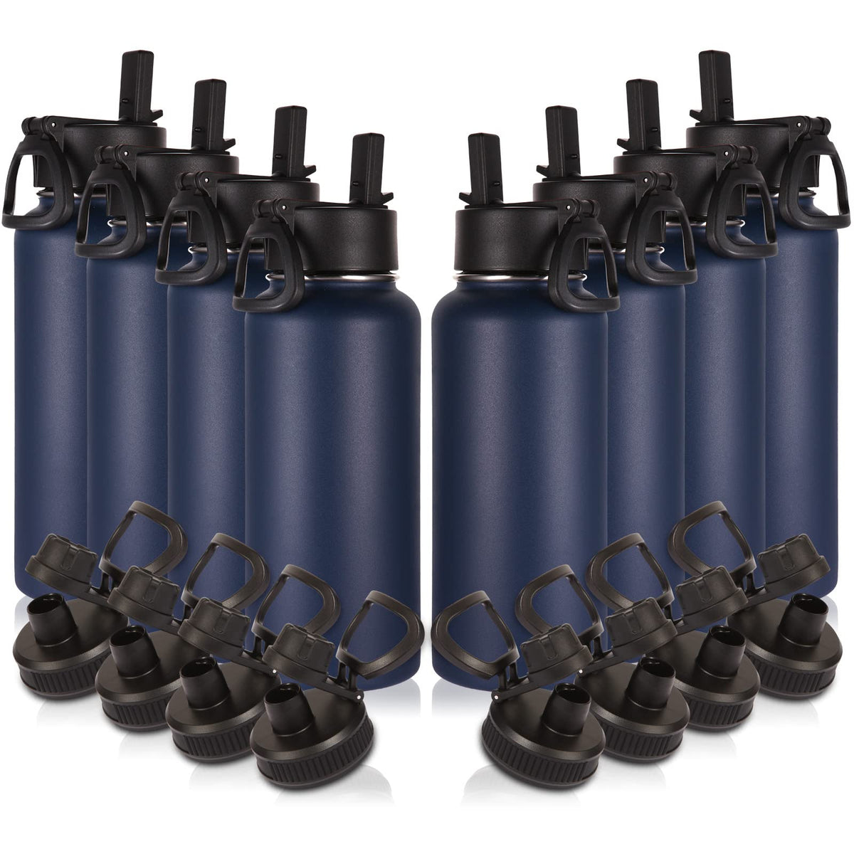 Volhoply 32oz Insulated Water Bottle with Straw Lid, Black, 8-Pack