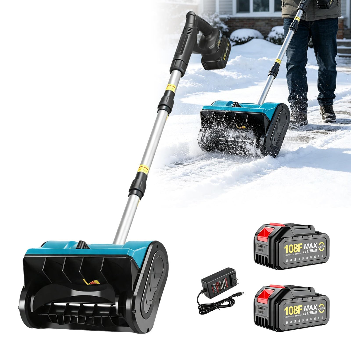 Battery Powered Snow Shovel Portable Snow Blower 3.0AH-Blue