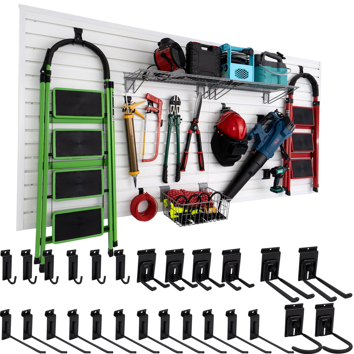 FRAYSCENT Slat Wall Paneling Garage Slat Wall Storage Systems Slatwall Panels Power Tool Organizer Wall Mount, PVC Garage Storage & Organization Products Slate Board (Black, 4ft x 8ft)