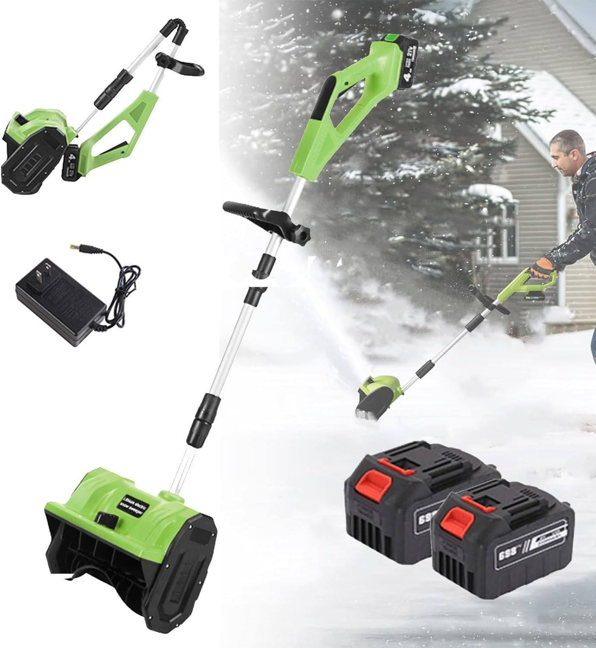 Lightweight Cordless Electric Snow Shovel with Directional Plate, Battery Powered 33000r/min Snow Blower Thrower & Adjustable Front Handle, for Driveway Deck Red