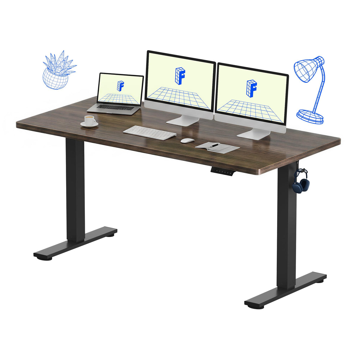 FLEXISPOT EN1 One-Piece Standing Desk, Electric Adjustable with 4 Memory Presets, 176 LBS Capacity, Stable & Quiet, Seamless Desktop for Home Office & Dual Monitors, 48"x24" Black Walnut