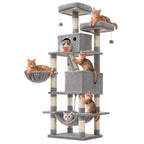 Feandrea Cat Tree, 81.1-Inch Large Cat Tower, Multi-Level Condo, Smoky Gray