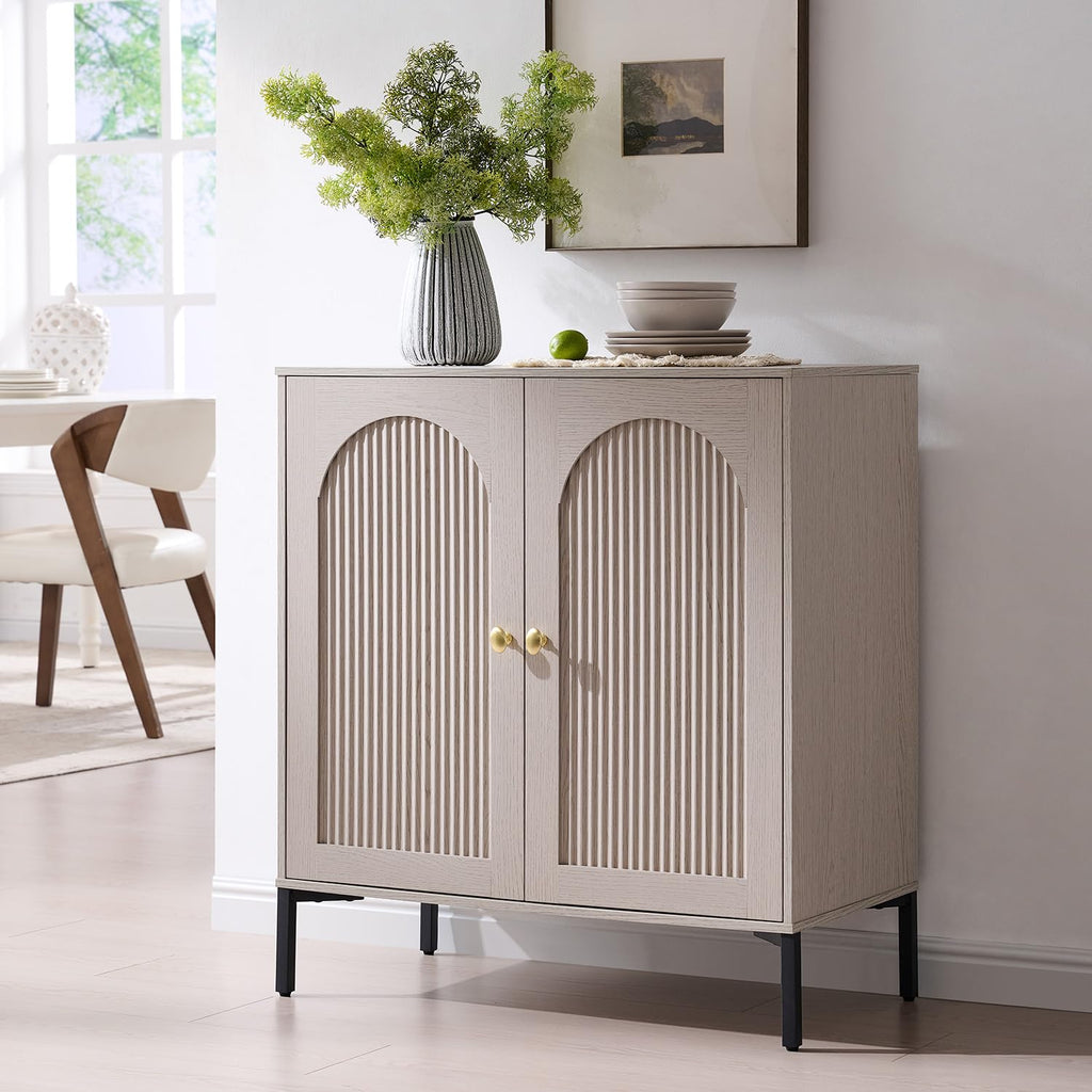 IFGET 34" Tall Modern Arched Sideboard Buffet Cabinet with Storage, Brown