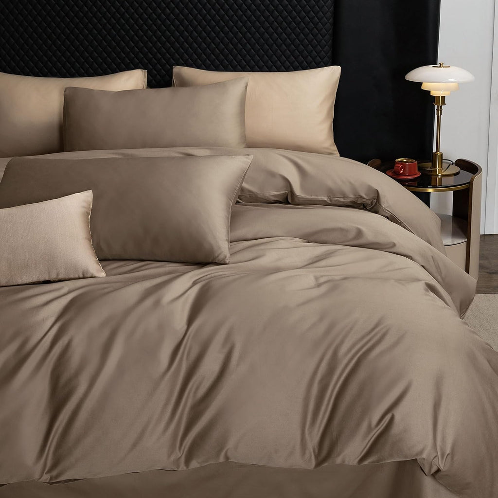MooMee Queen Duvet Cover Set 100% Extra Long Staple Cotton Cooling Bedding