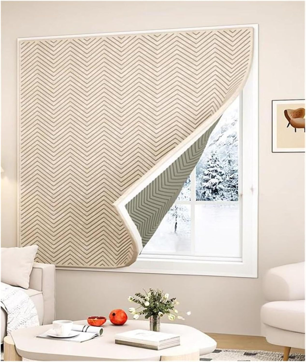 Window Cover for Winter,Winter Window Insulation,Window Insulation Kit Window Blanket Blackout Curtain Panels for Home Office Bedroom(Beige,150x150cm)