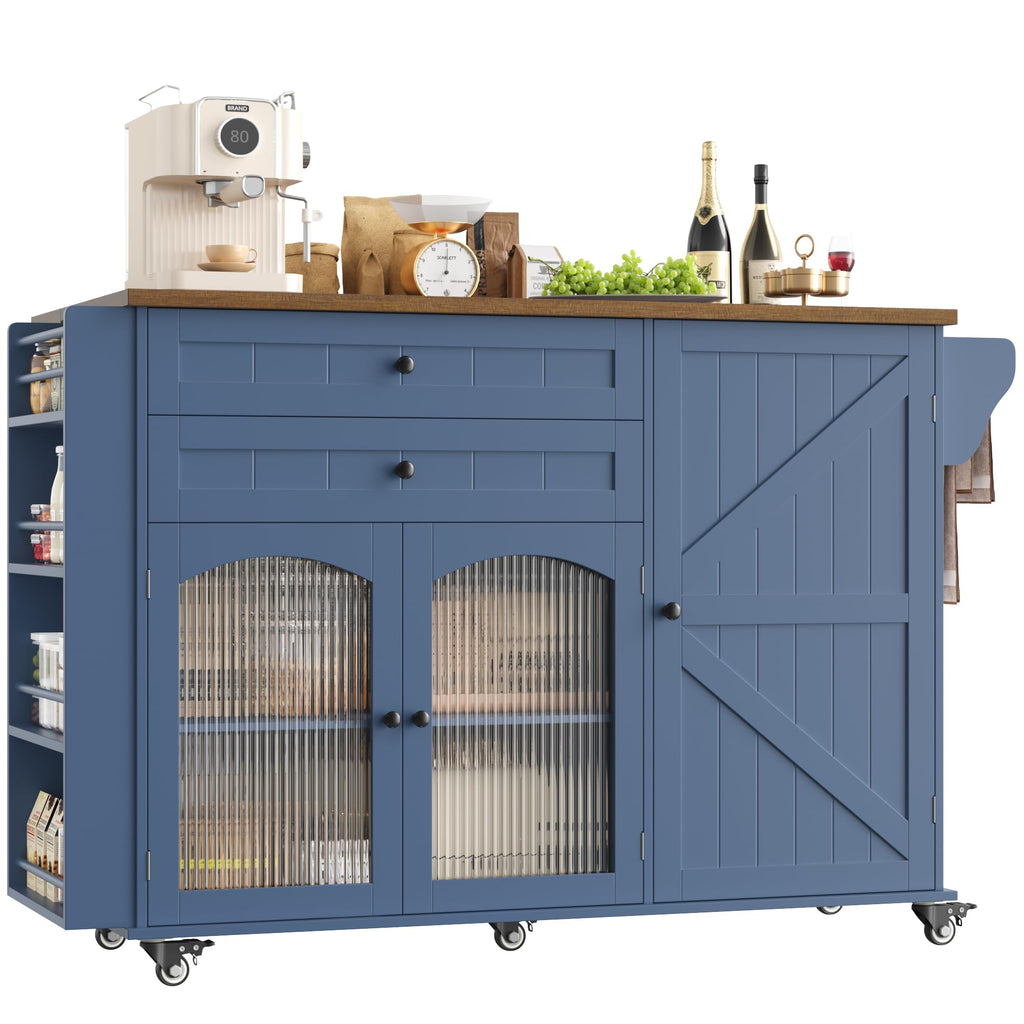 FINETONES 52" Kitchen Island with Storage, Rolling Kitchen Carts on Wheels