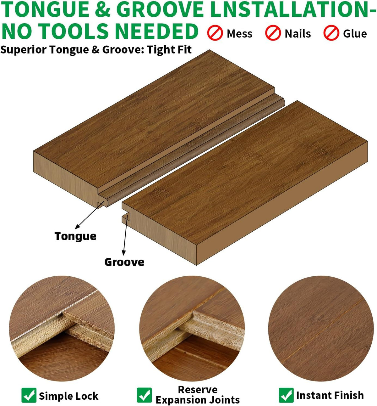 Carbonized Solid Strand Woven Bamboo Flooring 36.22” W X 5.2” L X 0.47” H Wood Texture Wear-Resistant, Moisture-Proof Tongue and Groove Bamboo Floor (14 Pieces/Box,18.3 Sq.Ft)
