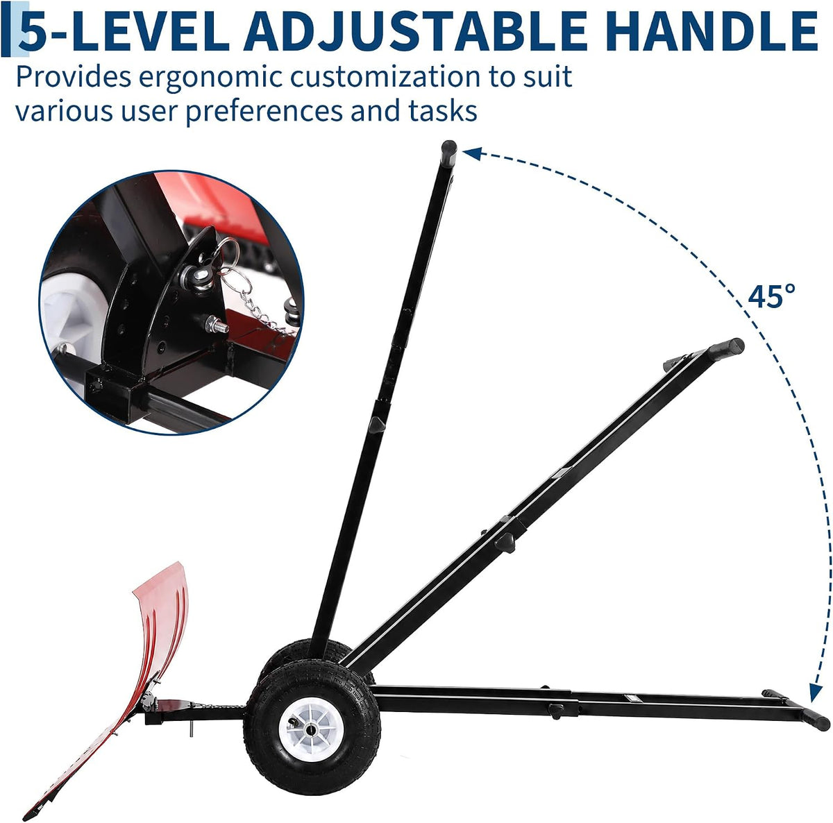 Snow Shovel with Wheels, 29" W x 16.54" H, Double Rod, Red