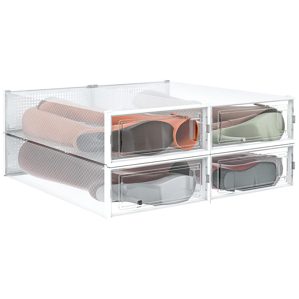 8-Piece Boot and Shoe Storage Box, Stackable Clear Plastic Shoe Box, Space-Saving Shoe Organizer for Boots, Sneakers, and High Heels, Clear