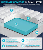 Queen 4 Inch Dual Layer Memory Foam Mattress Topper, Cooling Gel Pad