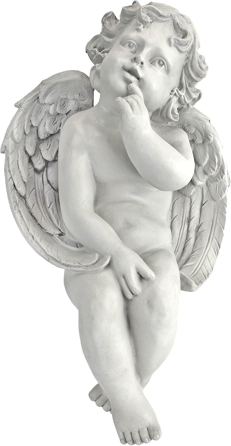 Design Toscano Angel of Contemplation Shelf Sitting Statue, 12 Inch, Polyresin, Antique Stone