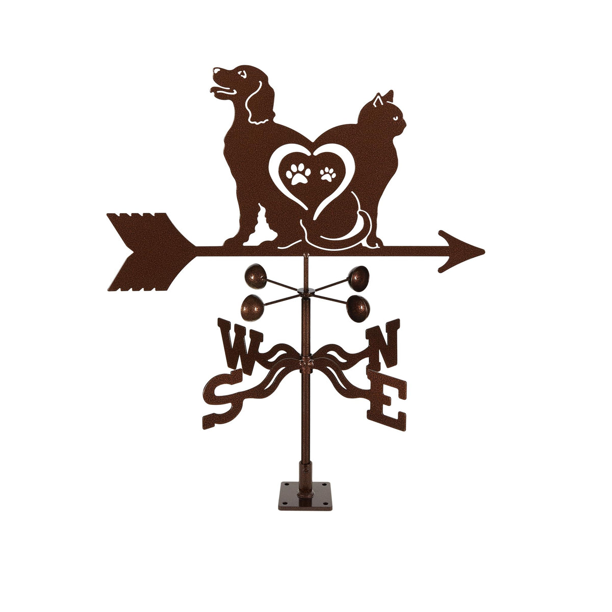 EZ Vane Steel Cat & Dog Love Weathervane with Wind Cups — Post Mount