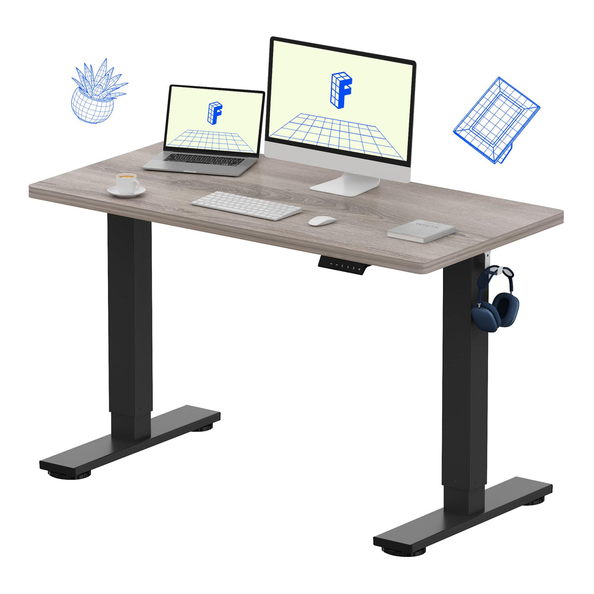 FLEXISPOT EN1 One-Piece Standing Desk, Electric Adjustable with 4 Memory Presets, 176 LBS Capacity, Stable & Quiet, Seamless Desktop for Home Office & Dual Monitors, 55"x28" White(White Frame)