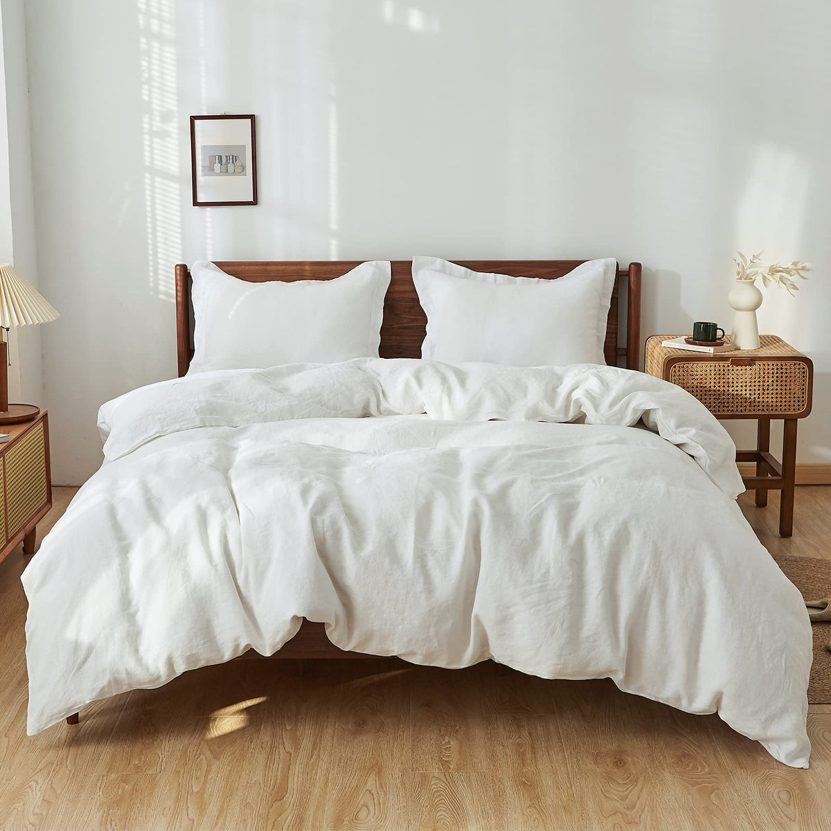Simple&Opulence 100% Linen Duvet Cover Set, 3 PCS Natural French Flax Linen Duvet Cover King Size, Breathable Soft Comfy Linen Bedding Comforter Cover with 2 Pillowcases(Linen, 104"x92")