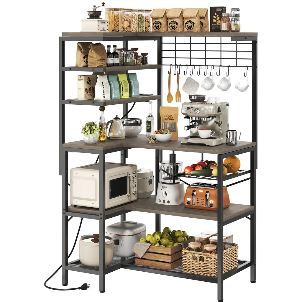 L-Shaped Bakers Rack with Power Outlets