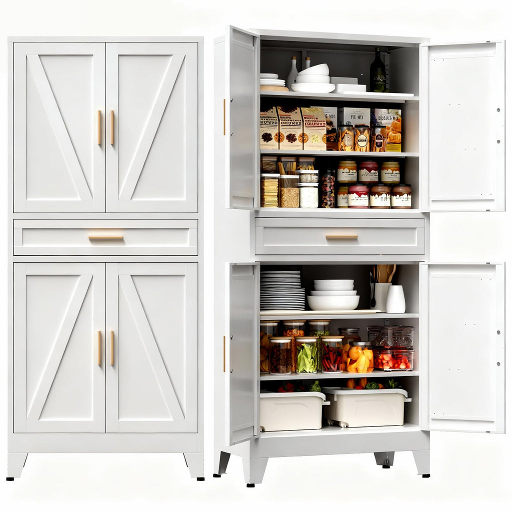 COFaR Home Farmhouse Storage Cabinet with 2 Barn Door, 61" H Metal Cabinet