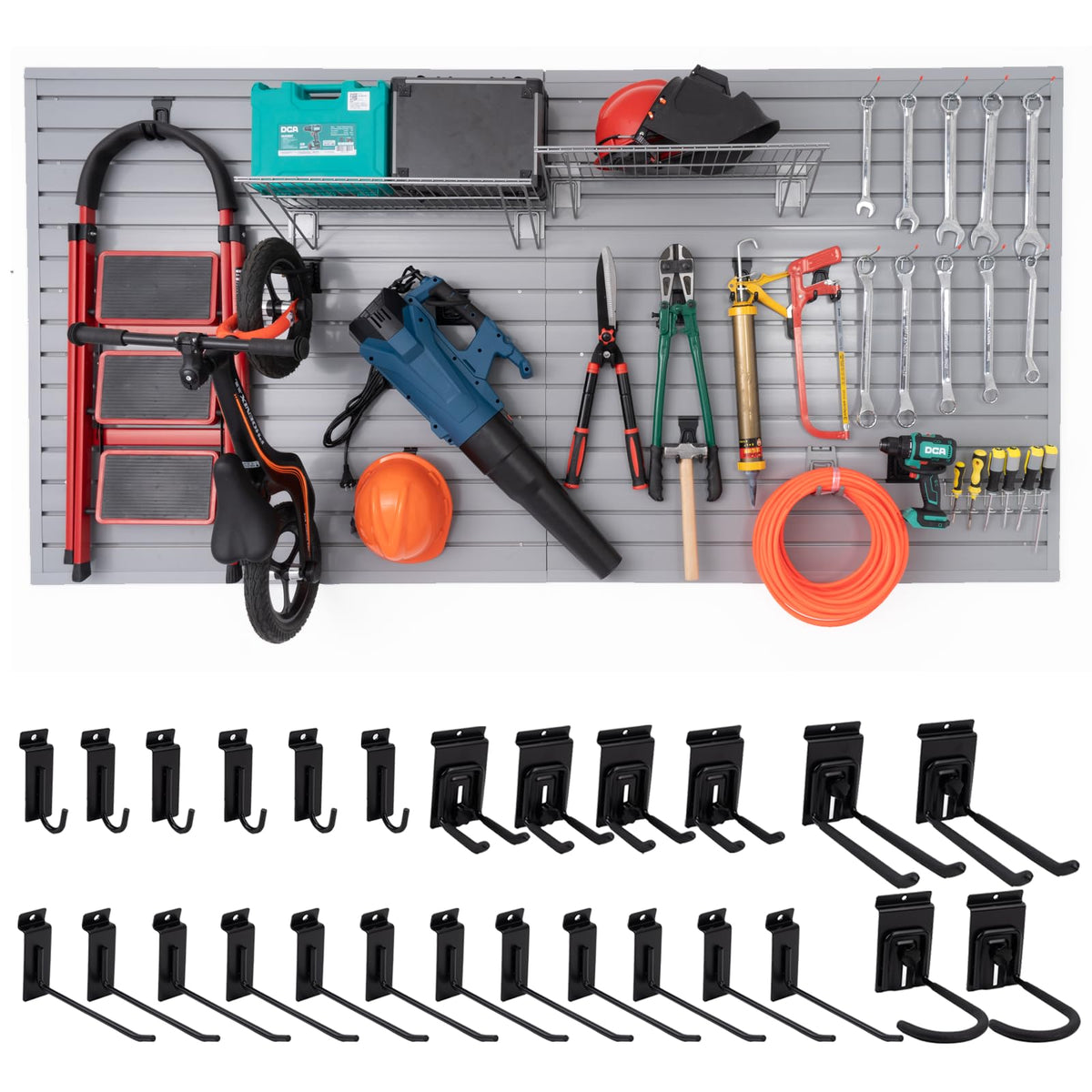 FRAYSCENT Slat Wall Paneling Garage Slat Wall Storage Systems Slatwall Panels Power Tool Organizer Wall Mount, PVC Garage Storage & Organization Products Slate Board (Black, 4ft x 8ft)