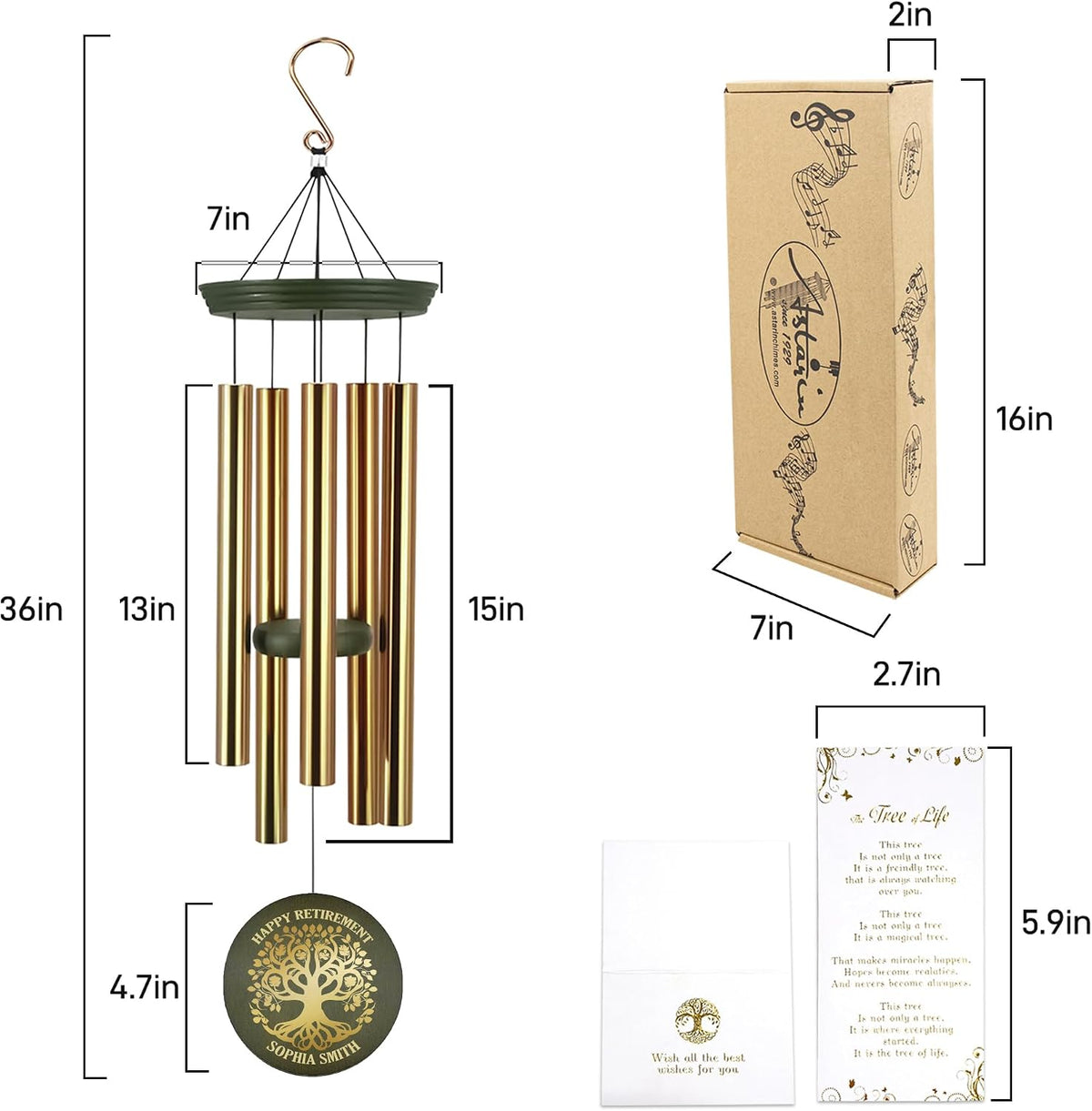 Retirement Wind Chimes Personalized, Retirement Gifts for Woman/Man, Teachers/Worker, Customized Wind Chimes for Retire, Decorative Wind Chimes Outdoor