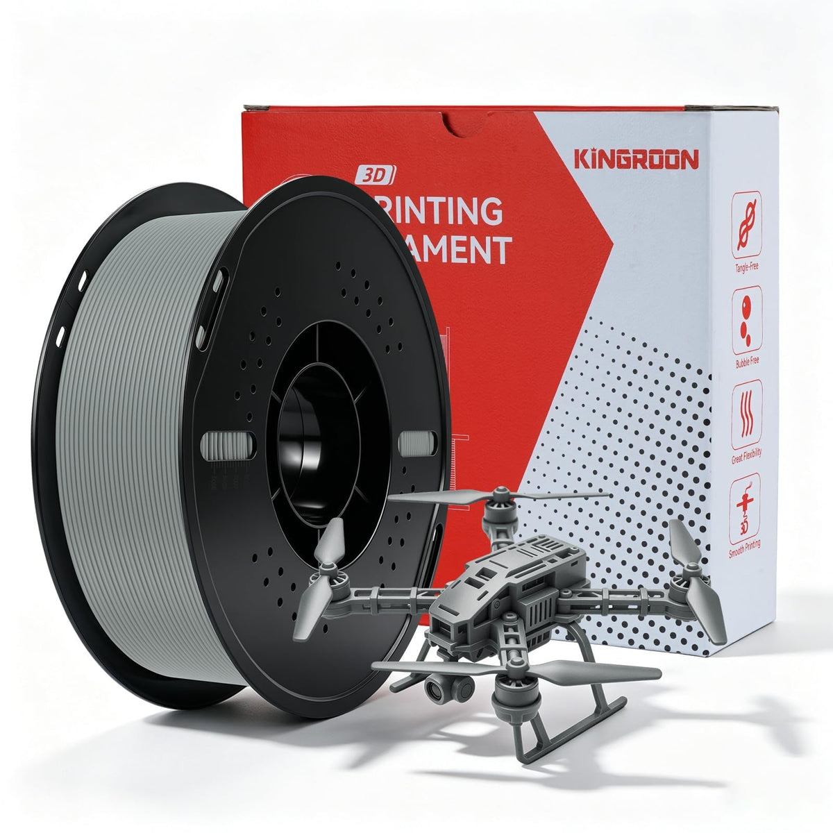 Kingroon PETG 3D Printer Filament, 10 Rolls, Dimensional Accuracy +/- 0.03 mm, 1kg Spool(2.2lbs), 1.75 mm，10KG Ten Colors Black White Grey Red Blue Green Yellow Orange Transparent Silver