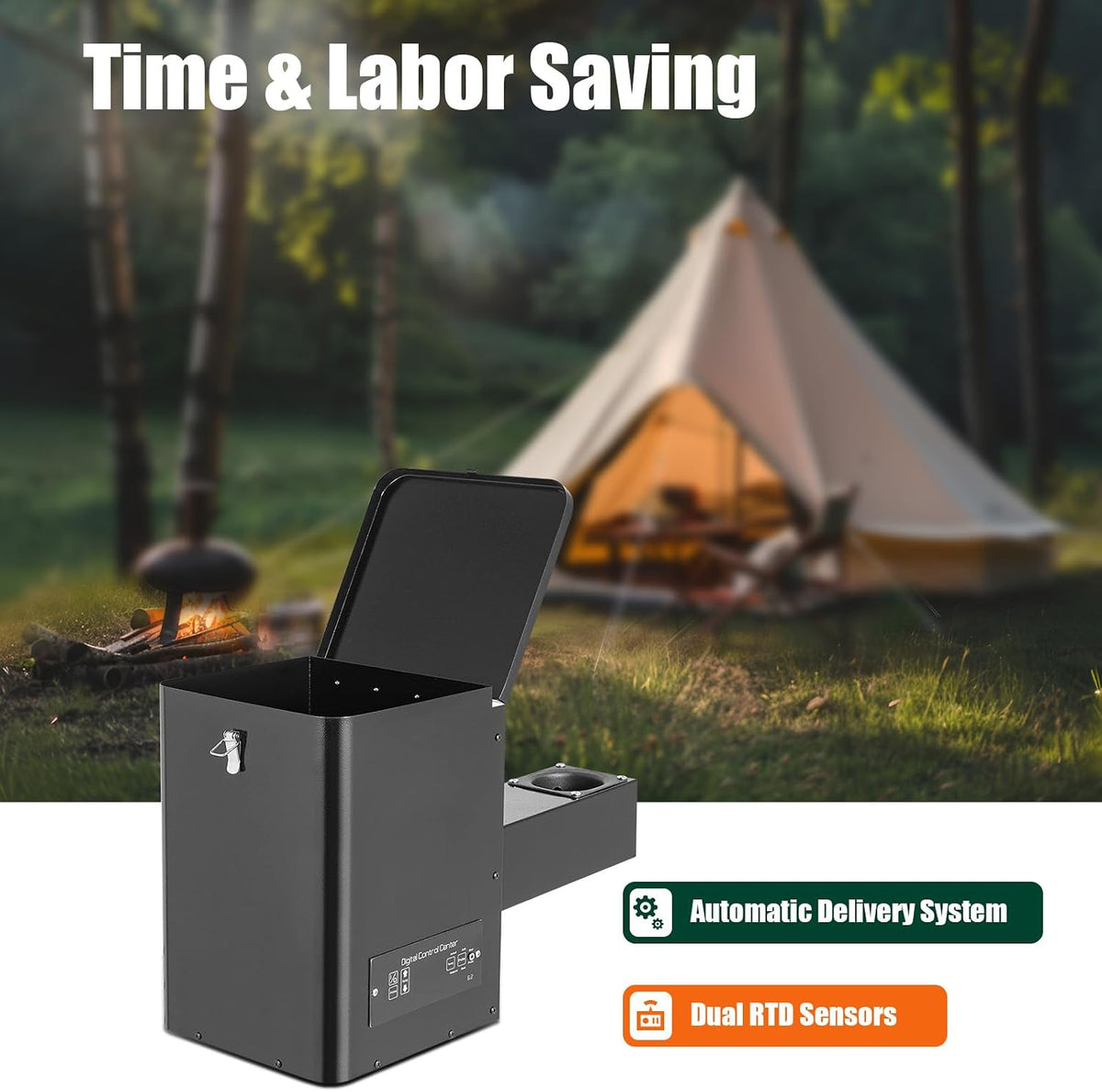 Pellet Smoker Hopper Assembly Kit 250W Electric Wood Pellet Grill Part with Precision Temperature Controller for BBQ, Smoke, Bake, and Roast