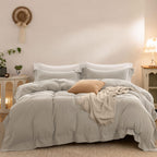 Duvet Cover Set Washed Cotton Embroidered Hem King 3‑Pcs
