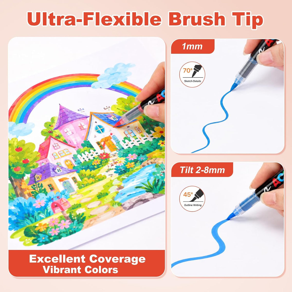 AROIC 418 Acrylic Paint Markers, Professional Brush Tip Acrylic Paint Pens