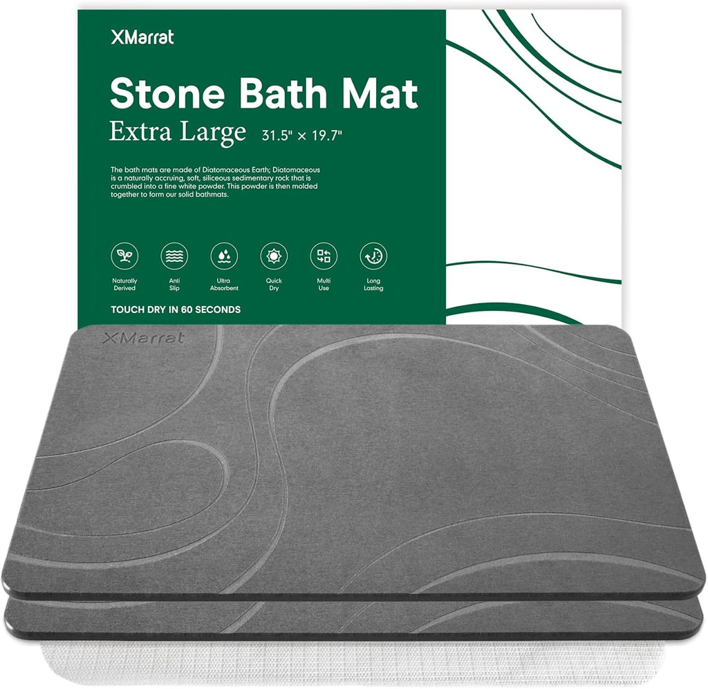 XMarrat Extra Large Stone Bath Mat for Bathroom, 2 Pack, 31.5"x19.7"