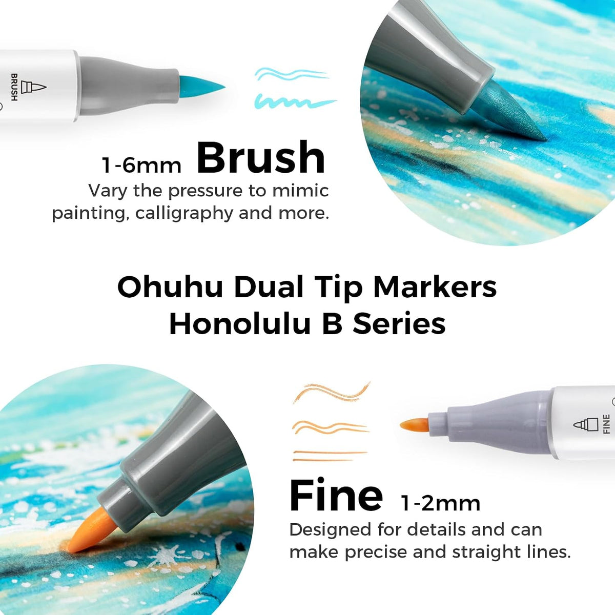 Ohuhu Alcohol Markers 96 Pastel Colors Brush& Fine for Adults Coloring