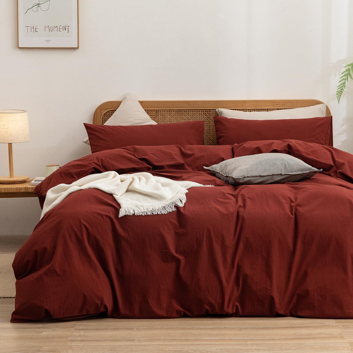 BESTOUCH Cotton Solid Duvet Cover Set Linen Feel Cornflower Blue Queen