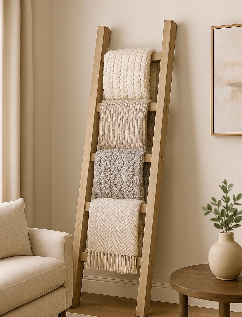 Rustic Blanket Ladder, 4 Feet Tall, 5 feet Tall, 6 feet Tall, Solid Wood, Multiple Stain Options (48 Inch Tall)