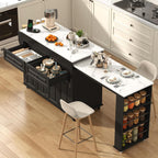 80"-48" Extendable Kitchen Island with Extended Dining Table and Power Outlet,Large Mobile Kitchen Storage Islands with 2 Storage Drawers,Rolling Islands Cart with 3 Extra Rows Open Shelves(White)
