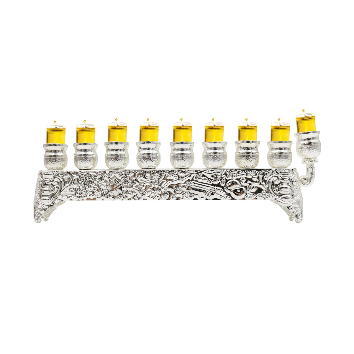 Majestic Giftware Silver-Plated Chanukah Oil Menorah (MN-HA17019B) | Fits Standard Chanukah Oil Cups and Large Candles | Durable & Long-Lasting Quality | Hanukkah Menorah - 3” High