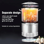 2-in-1 Heavy Duty Freestanding Charcoal BBQ Smoker - Cylinder One-piece Charcoal BBQ Grill w/3 S Hooks Can Hold 50 Skewers for Garden Camping Outdoor Cooking and Grilling