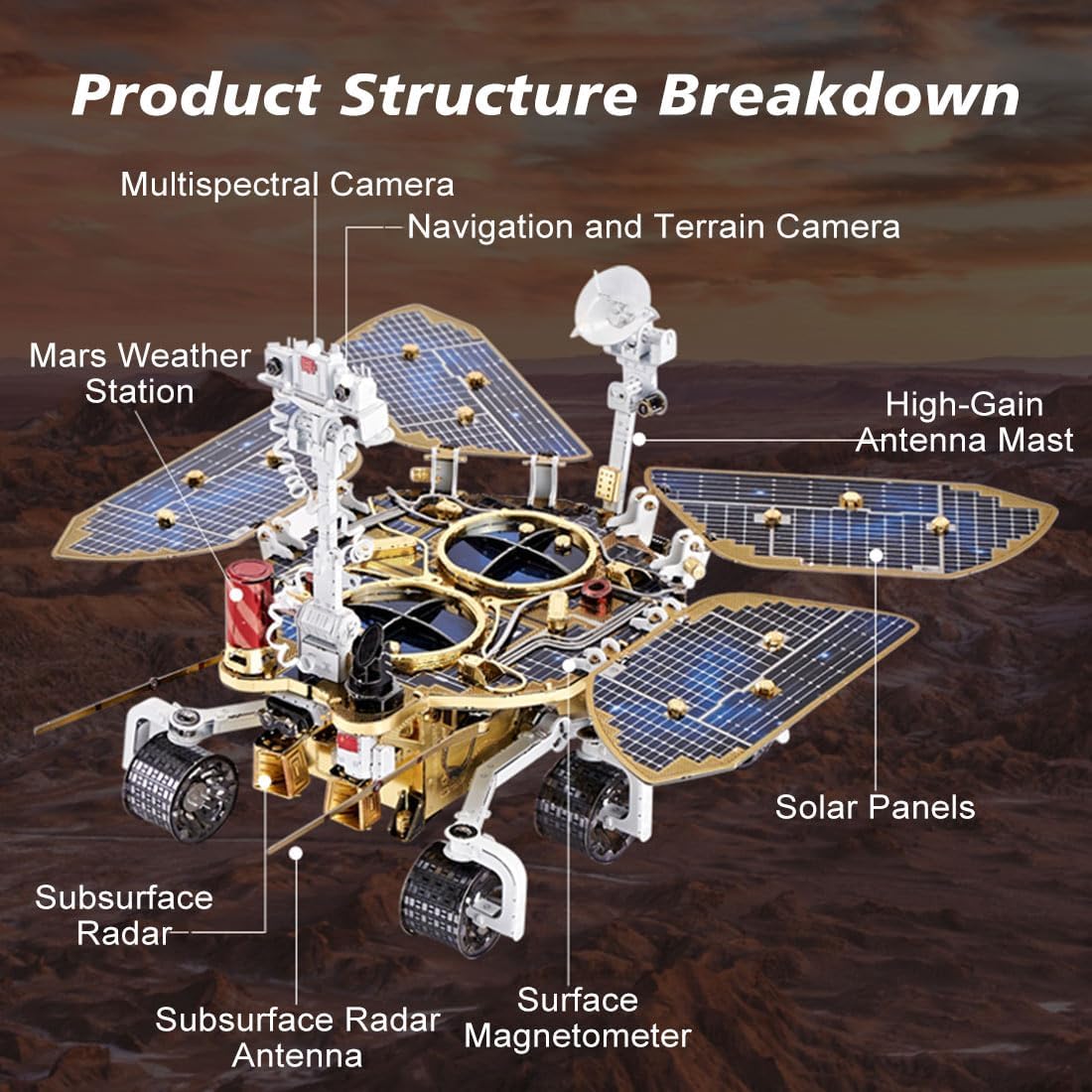 3D Metal Puzzle Space Rover Model Kit, 281PCS 1/23 Scale DIY Assemble Steampunk Mechanical Mars Rover Model, Creative Handcrafted Metal Art Craft Desktop Display & Decoration for Adults
