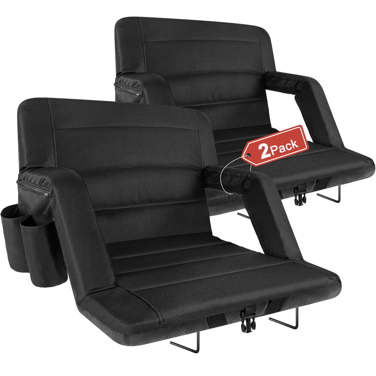 yeyeeyyee Stadium Seats with Back Support 2 Pack Wide, Exclusive Bleacher Chairs with Back and Cushion Folding Stadium Chairs, 6 Reclining Positions Waterproof Bleacher Seats (Wide|22.5" Black)