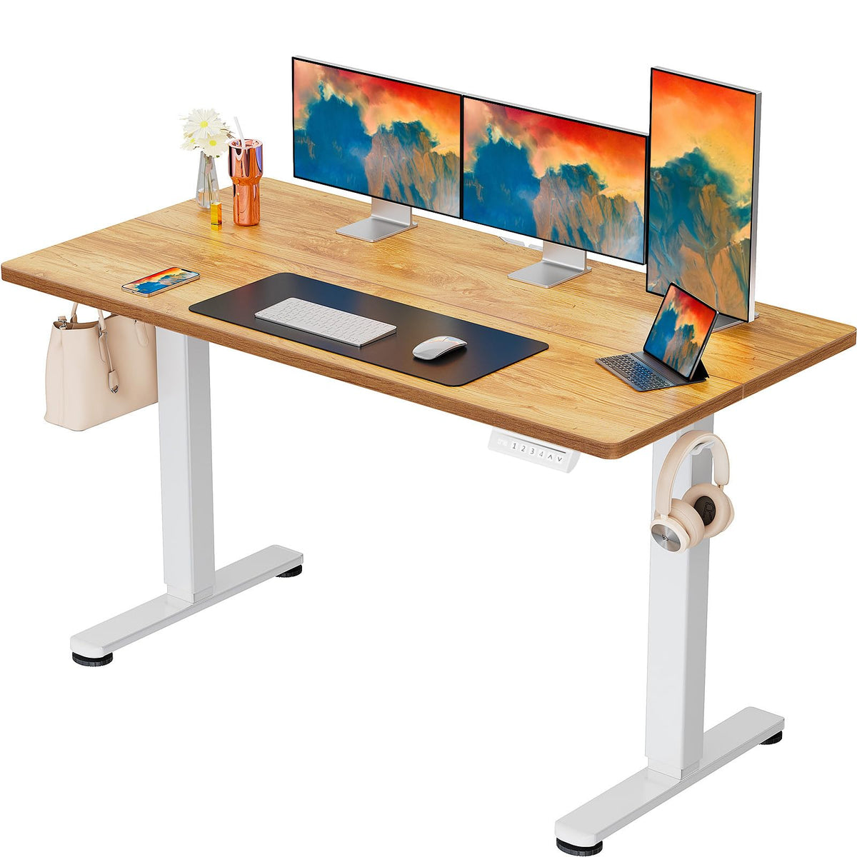 ErGear Height Adjustable Electric Standing Desk, 48 x 24 Inches Sit Stand up Desk, Memory Computer Home Office Desk, Vintage Brown