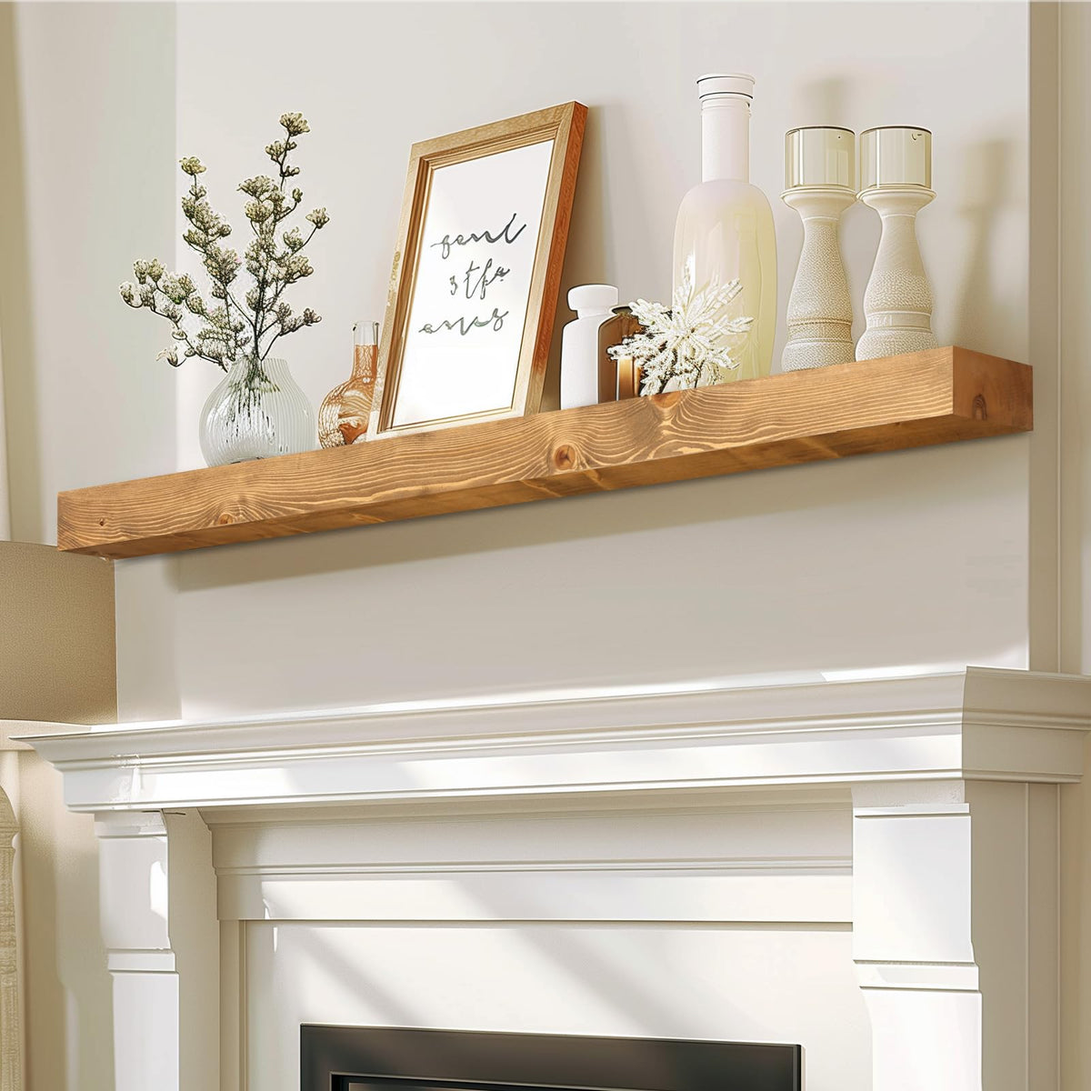 60x8x3in Rustic Fireplace Mantel Pine Wood, Weathered Brown