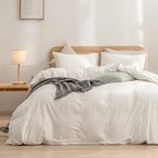 BESTOUCH Cotton Solid Duvet Cover Set Linen Feel Cornflower Blue Queen