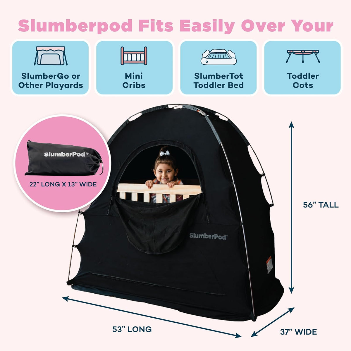 SlumberPod Original Blackout Sleep Tent with Fan for Pack N Play, Mini Crib