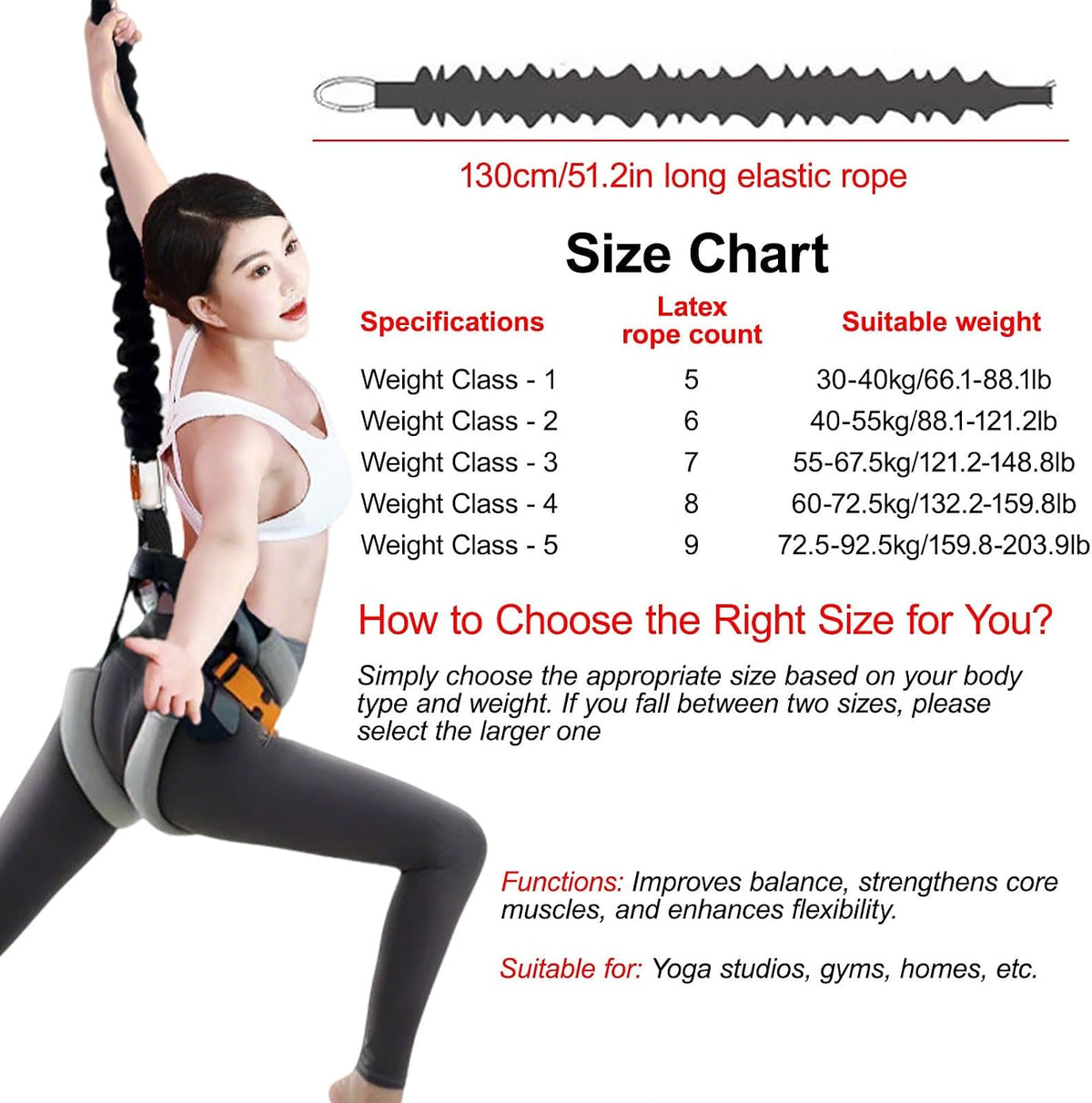 Bungee Fitness Equipment Set with/5 Sizes, Bands Dance Rope Exercise at Home, Home Gym Professional Training Equipment, Heavy Resistance Band Set