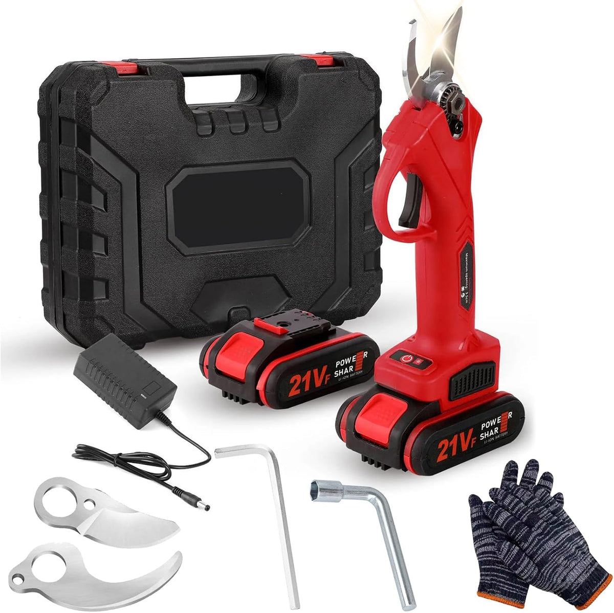 2026 New Power Shears, 1.2" Cutting Diameter Portable Cordless Pruning Shears for Gardening with 2 Pcs 2000mAh Rechargeable Batteries & 1 Replacement Blades Set (Red-2pcs Battery)