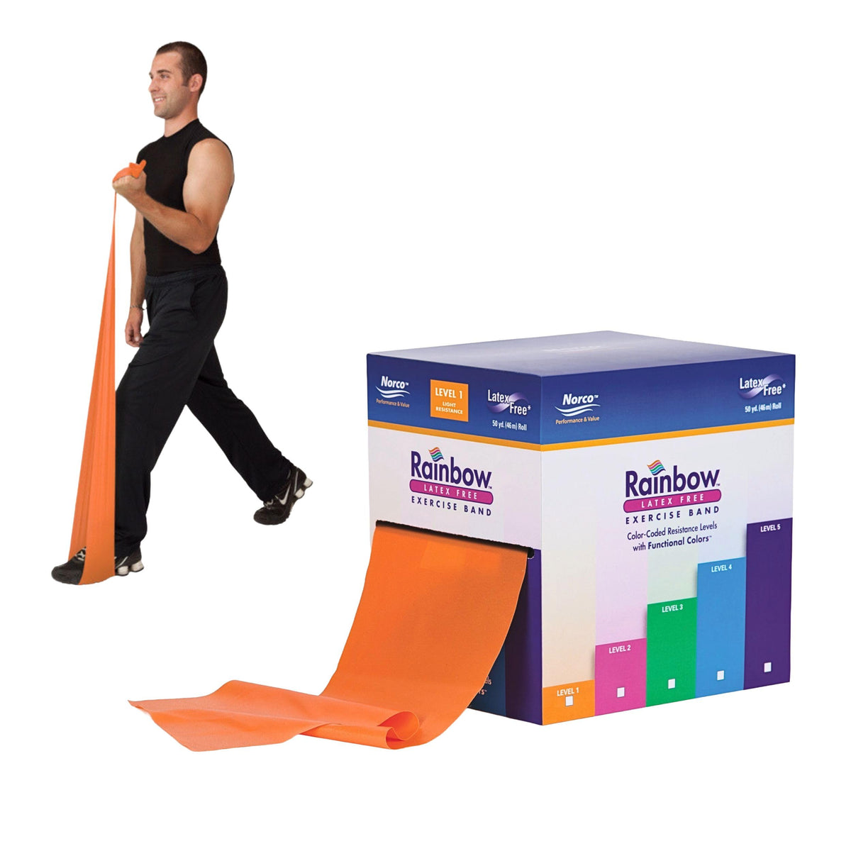 Rainbow Resistance Band Roll, 50 Yd Dispenser Box
