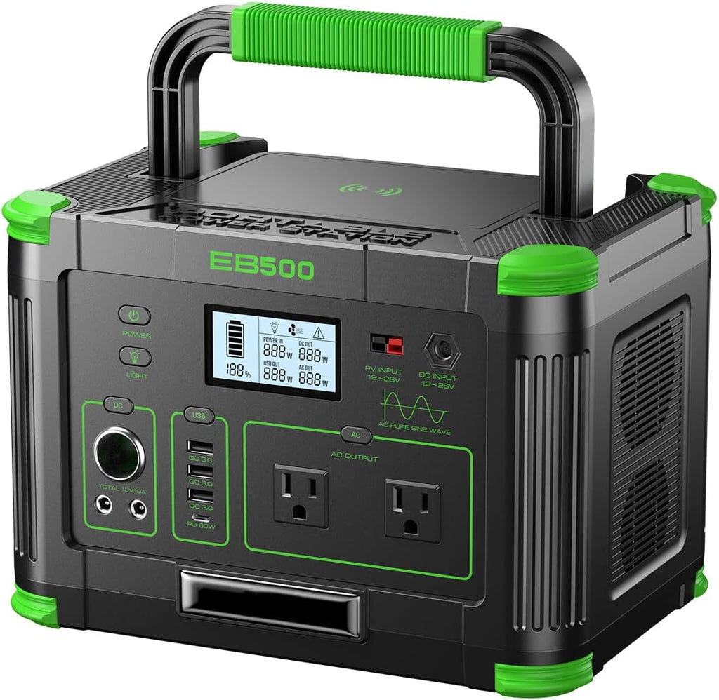 500W Portable Power Station 519.48Wh Outdoor Solar Generator Backup Battery