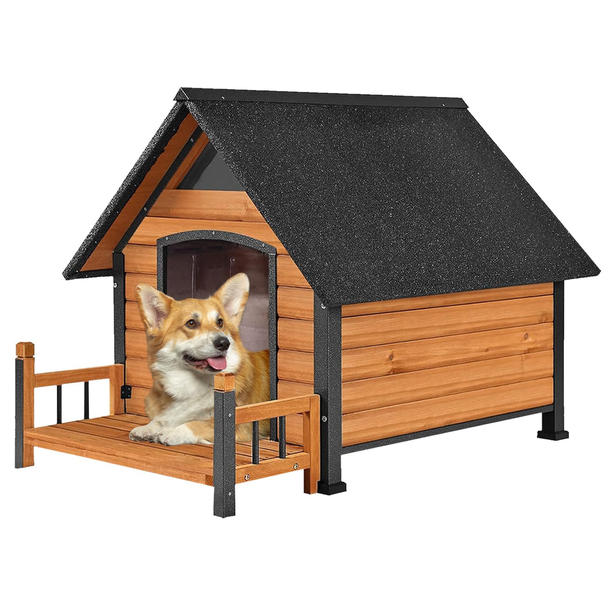 Dog House with Insulated Liner, Waterproof Dog Kennel for Small to Medium Size Dogs, Outdoor Doghouse 100% Insulated Puppy Shelter with Elevated Floor for Winter (Brown-Heated, Medium)