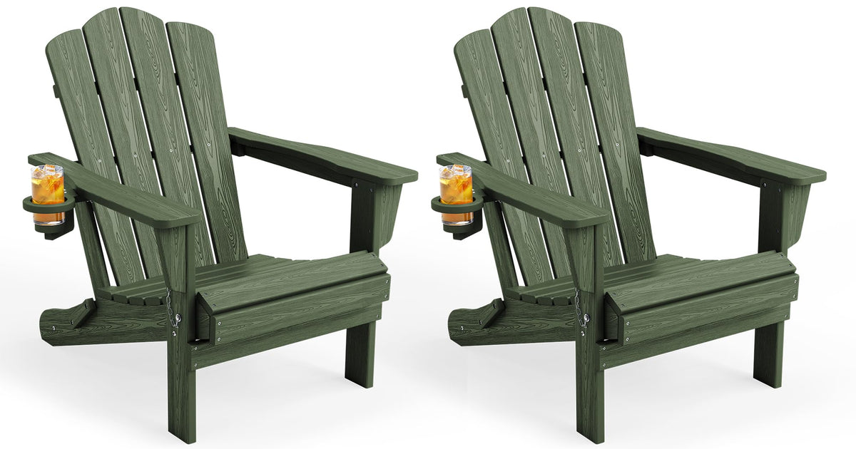KINGYES Folding Adirondack Chair Set of 4 with Cup Holder, Navy