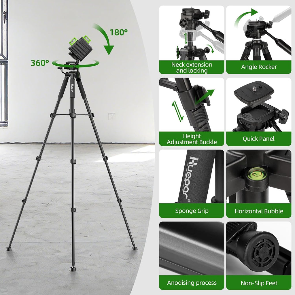 HUEPAR Laser Level 360 Self Leveling with 50" Tripod, 3x360° Laser Leveler