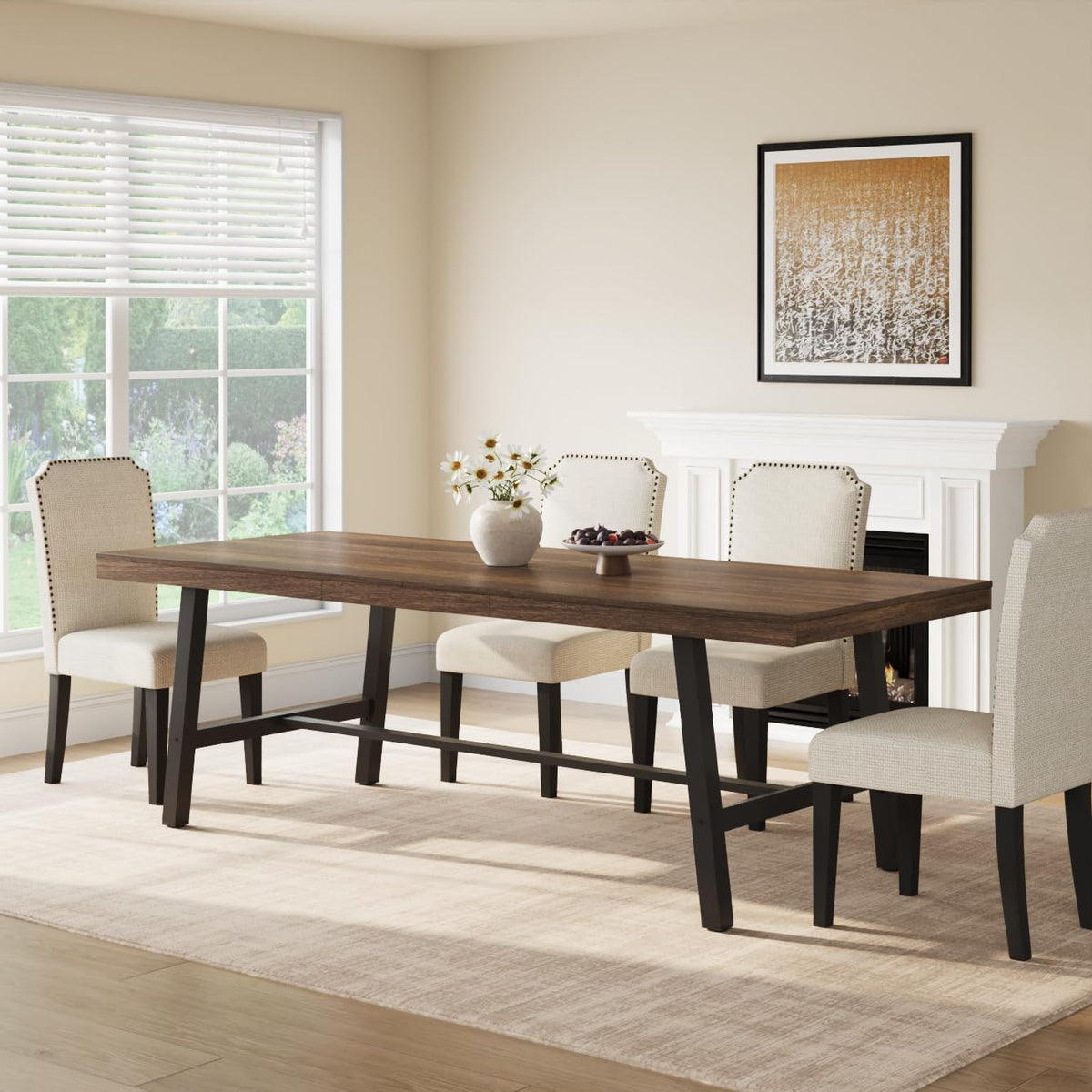 GarveeHome Industrial Dining Table for 6-8 People, 70.87" Long Large Kitchen Table with Sturdy Metal Frame, Rectangular Counter for Dinner, Kitchen, Dining Room (Grey, 71" Non-extendable)
