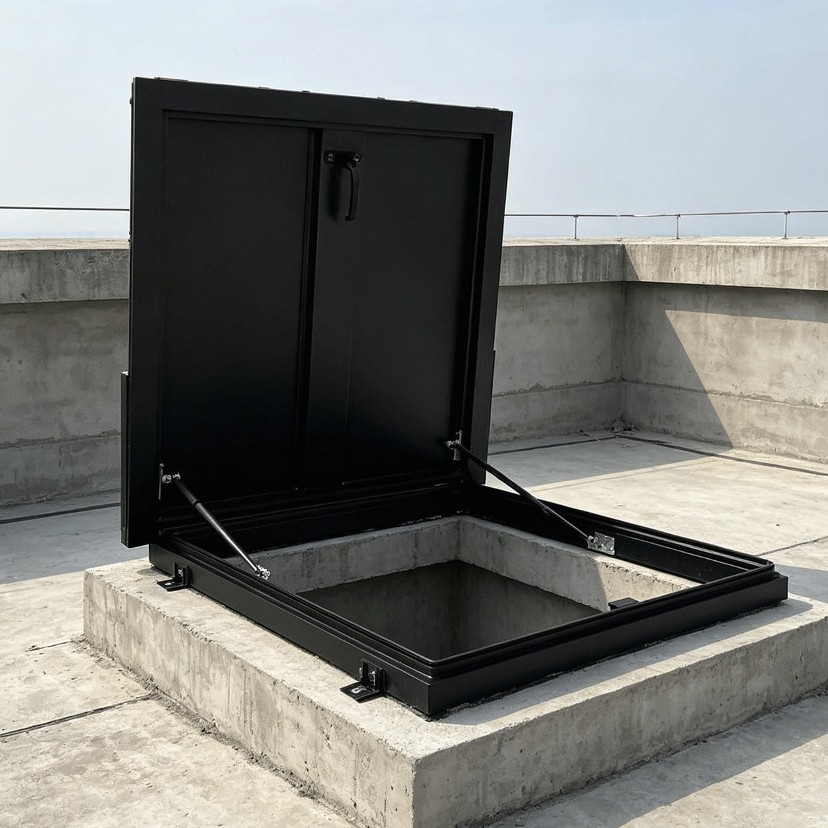 Black Galvanized Roof Hatch, 20x24in(51x61cm) Roof Access Hatch Roof, Attic Skylight Cover Steel Roof Hatch Vent Access Door, with Handle & Gas Shock Strut, for Warehouse Attic Cellar