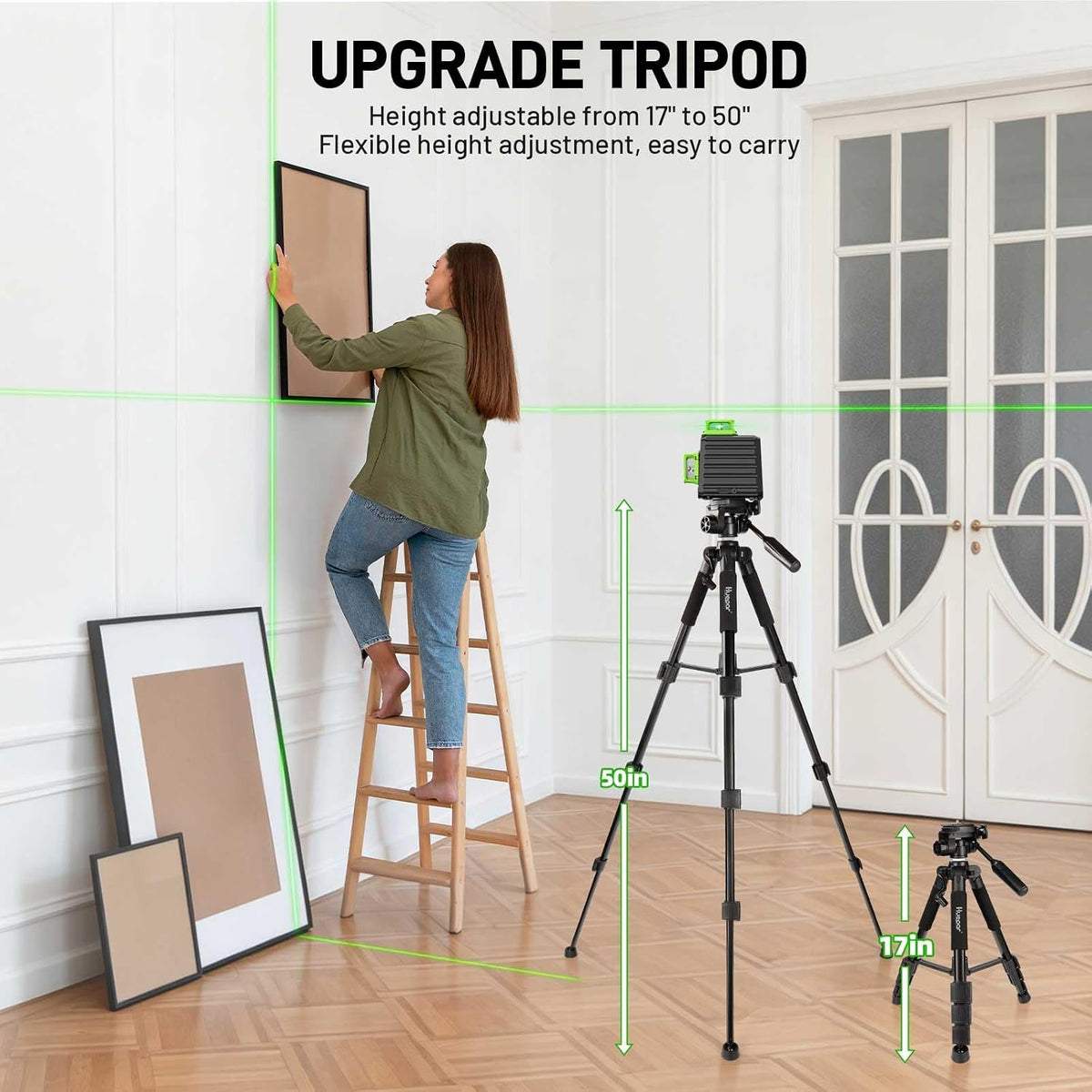 HUEPAR Laser Level 360 Self Leveling with 50" Tripod, 3x360° Laser Leveler