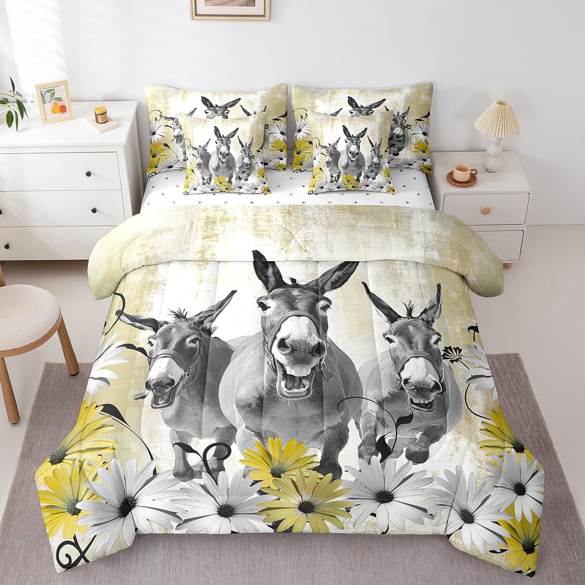 Erosebridal Brown Cow Print King Comforter Set 7 Piece, Simulated Black Cowhide Western Farmhouse Bedding Sets with Sheets, Rustic Highland Cow Skin Bed in a Bag with Fitted Flat Sheet, Pillowcases